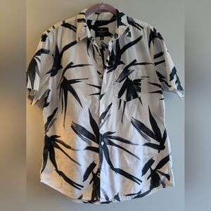 Men's Black and White Tropical Print Shirt
